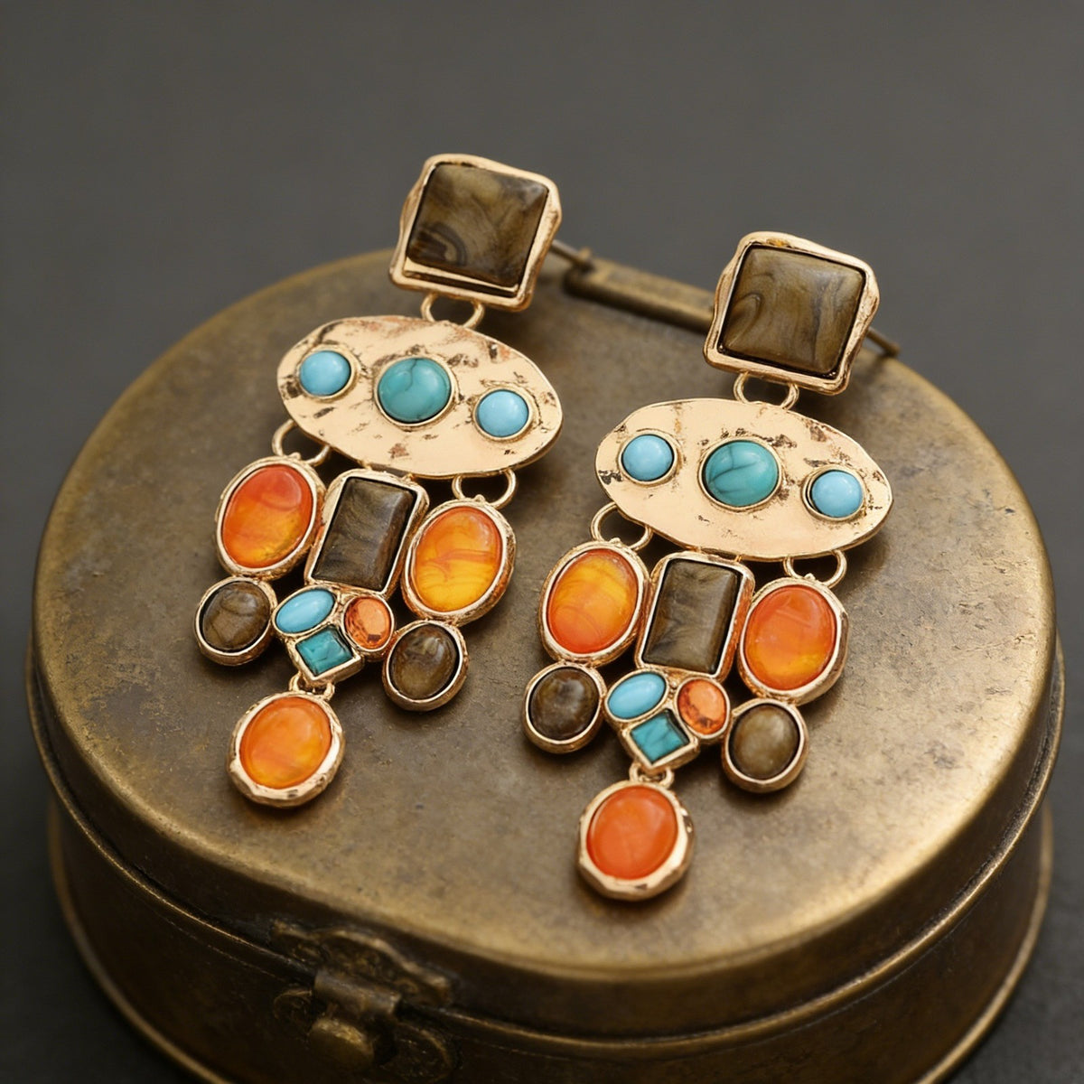 Boho Vintage Multi-Stone Drop Earrings