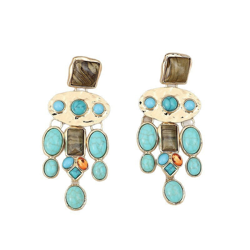 Boho Vintage Multi-Stone Drop Earrings