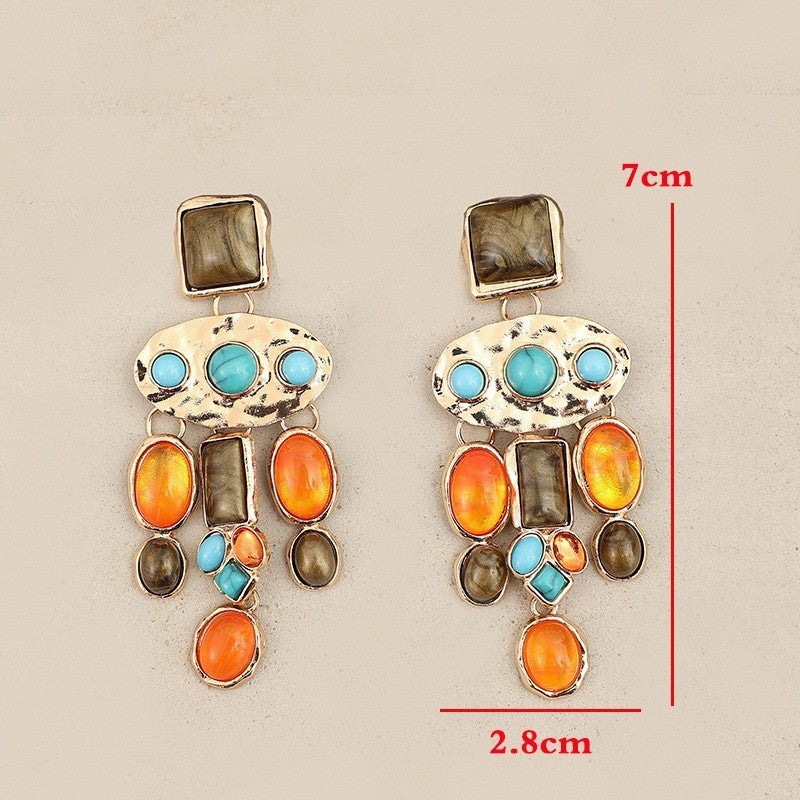 Boho Vintage Multi-Stone Drop Earrings