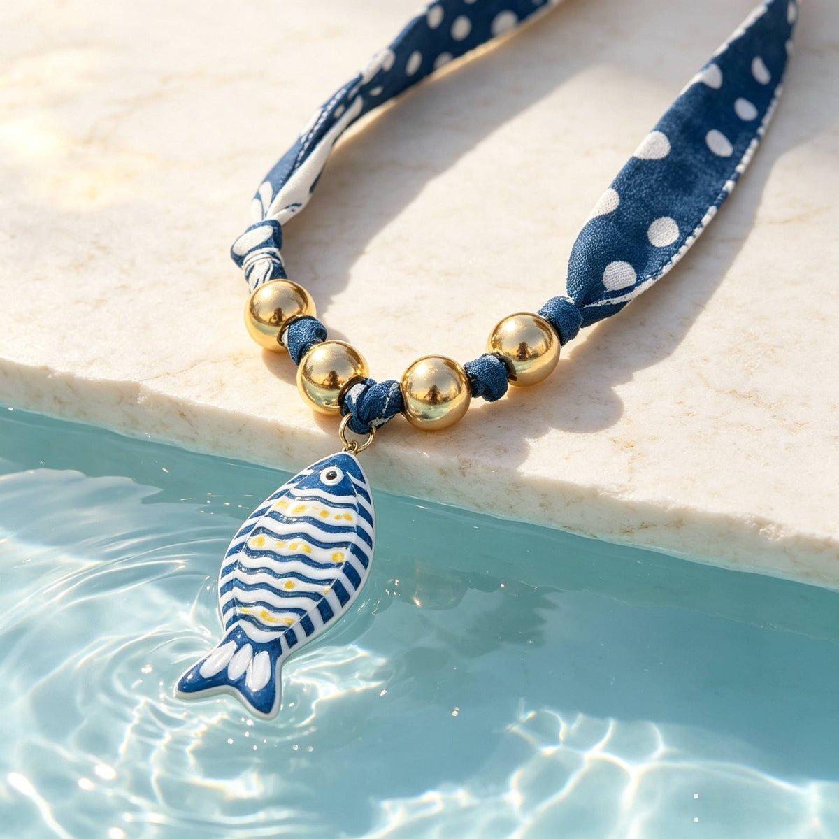 Boho Polka Dot Scarf Fish Necklace