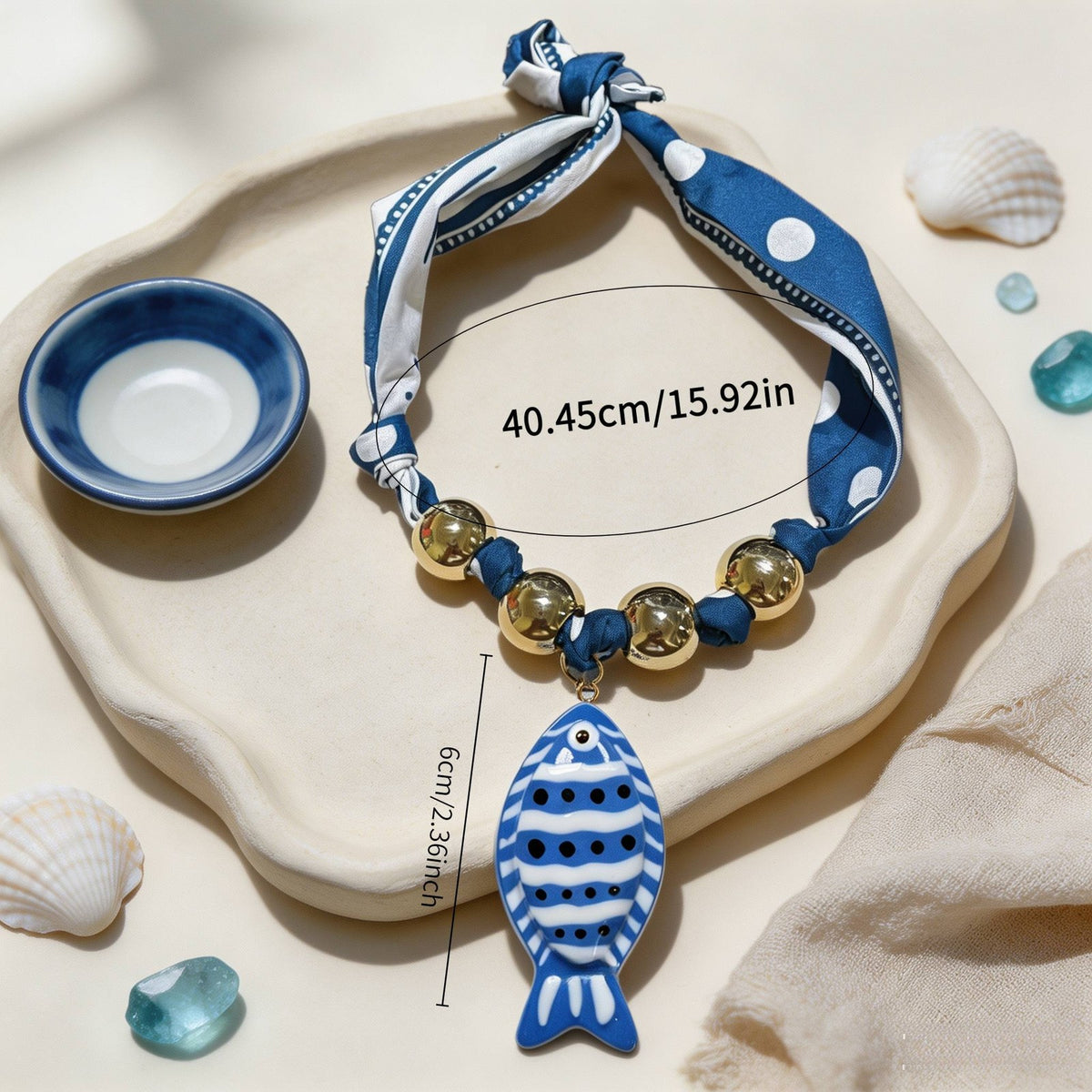 Boho Polka Dot Scarf Fish Necklace