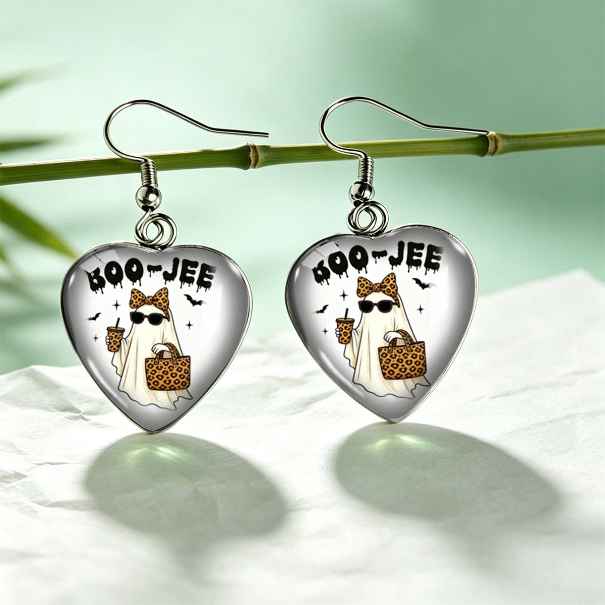 Boho Halloween Ghost Heart Earrings