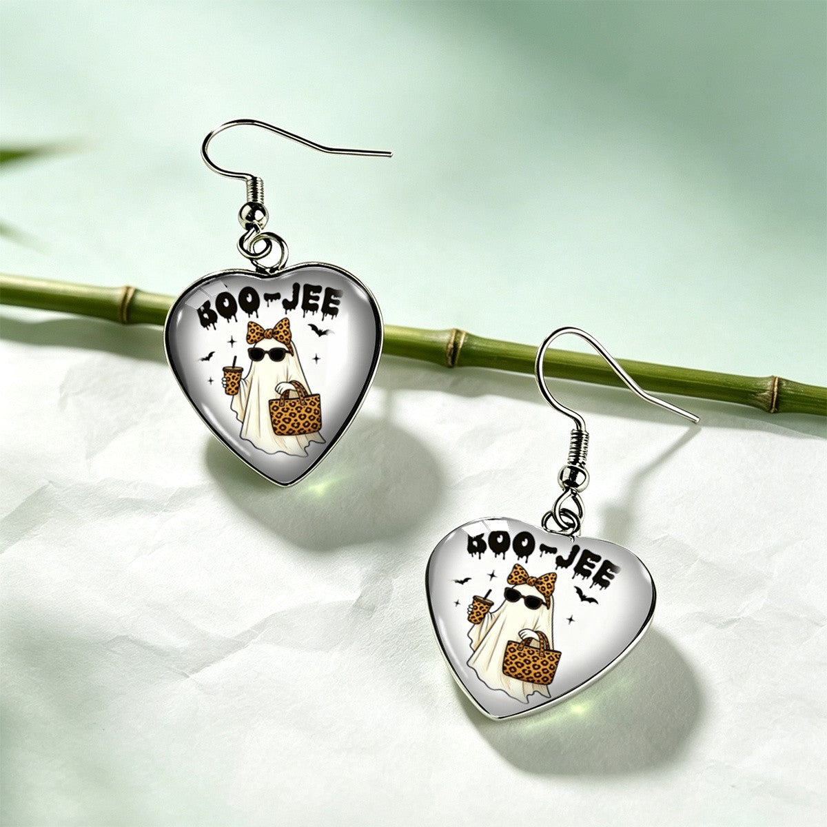 Boho Halloween Ghost Heart Earrings