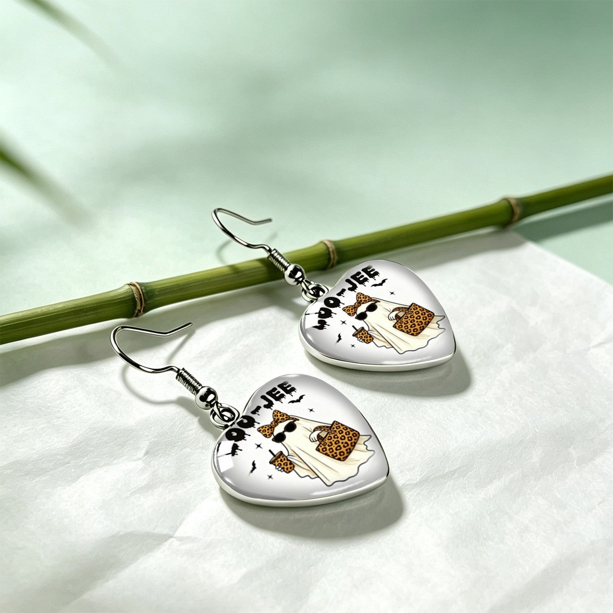 Boho Halloween Ghost Heart Earrings