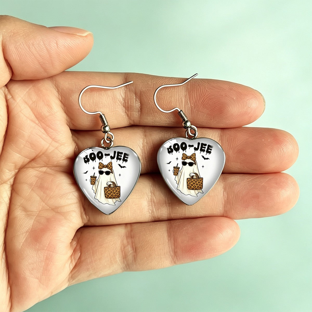 Boho Halloween Ghost Heart Earrings