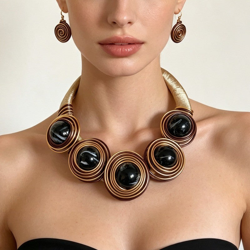 Boho Woven Spiral Necklace and Earrings Set