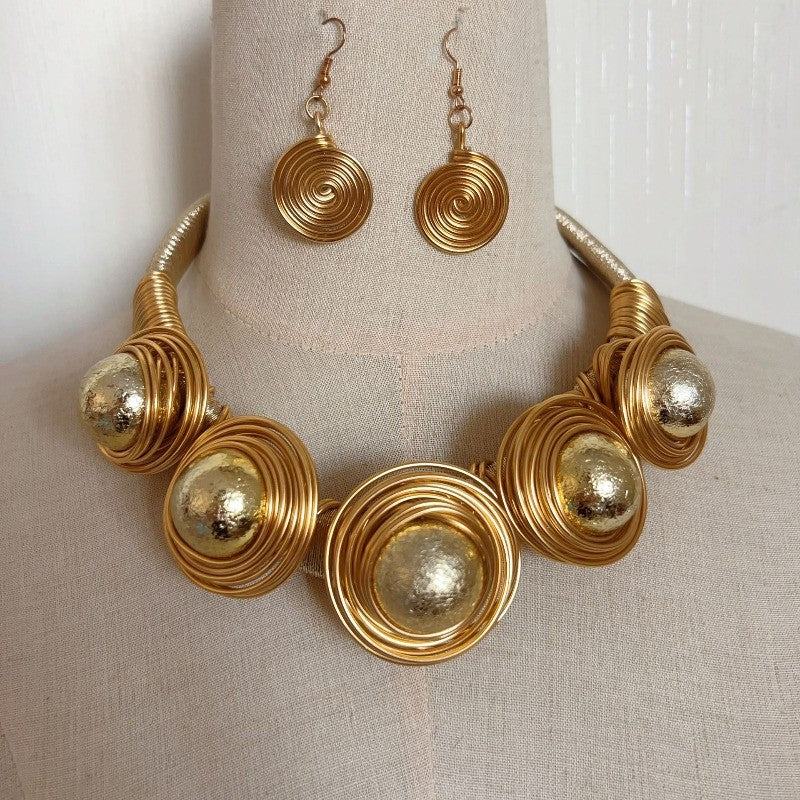 Boho Woven Spiral Necklace and Earrings Set