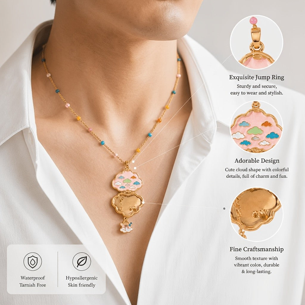 Boho Colorful Enamel Cloud Locket Necklace