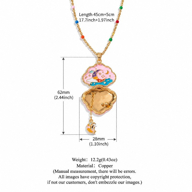 Boho Colorful Enamel Cloud Locket Necklace