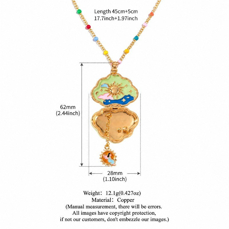 Boho Colorful Enamel Cloud Locket Necklace