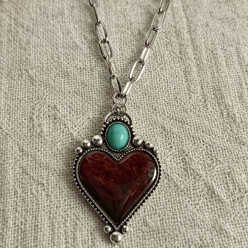 Vintage Boho Red Heart Pendant Necklace