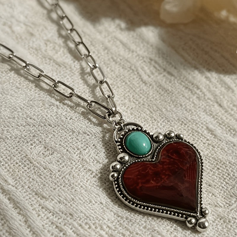 Vintage Boho Red Heart Pendant Necklace
