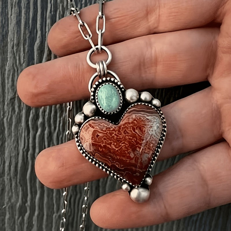 Vintage Boho Red Heart Pendant Necklace