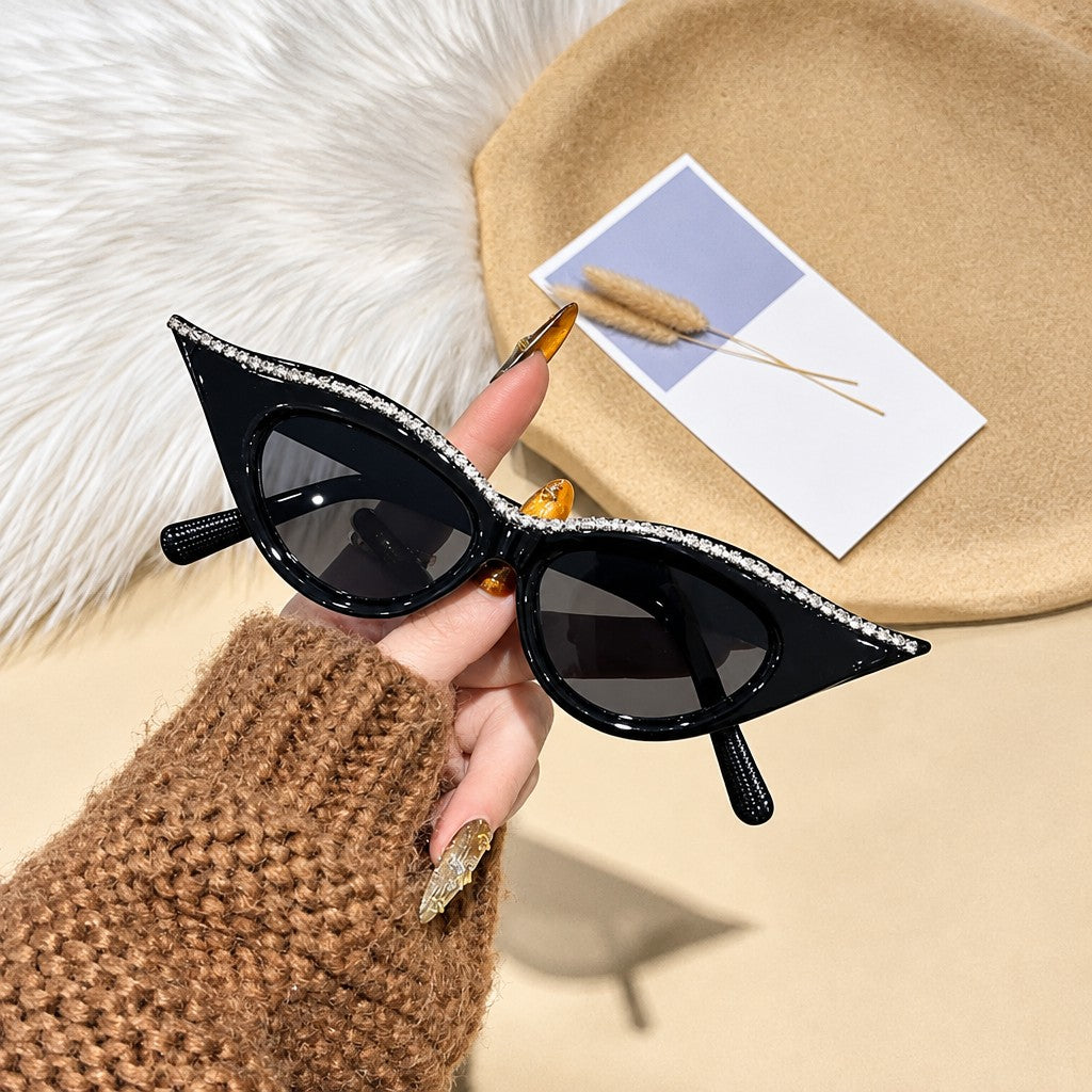 Classy Rhinestone Winged Cat Eye Sunglasses