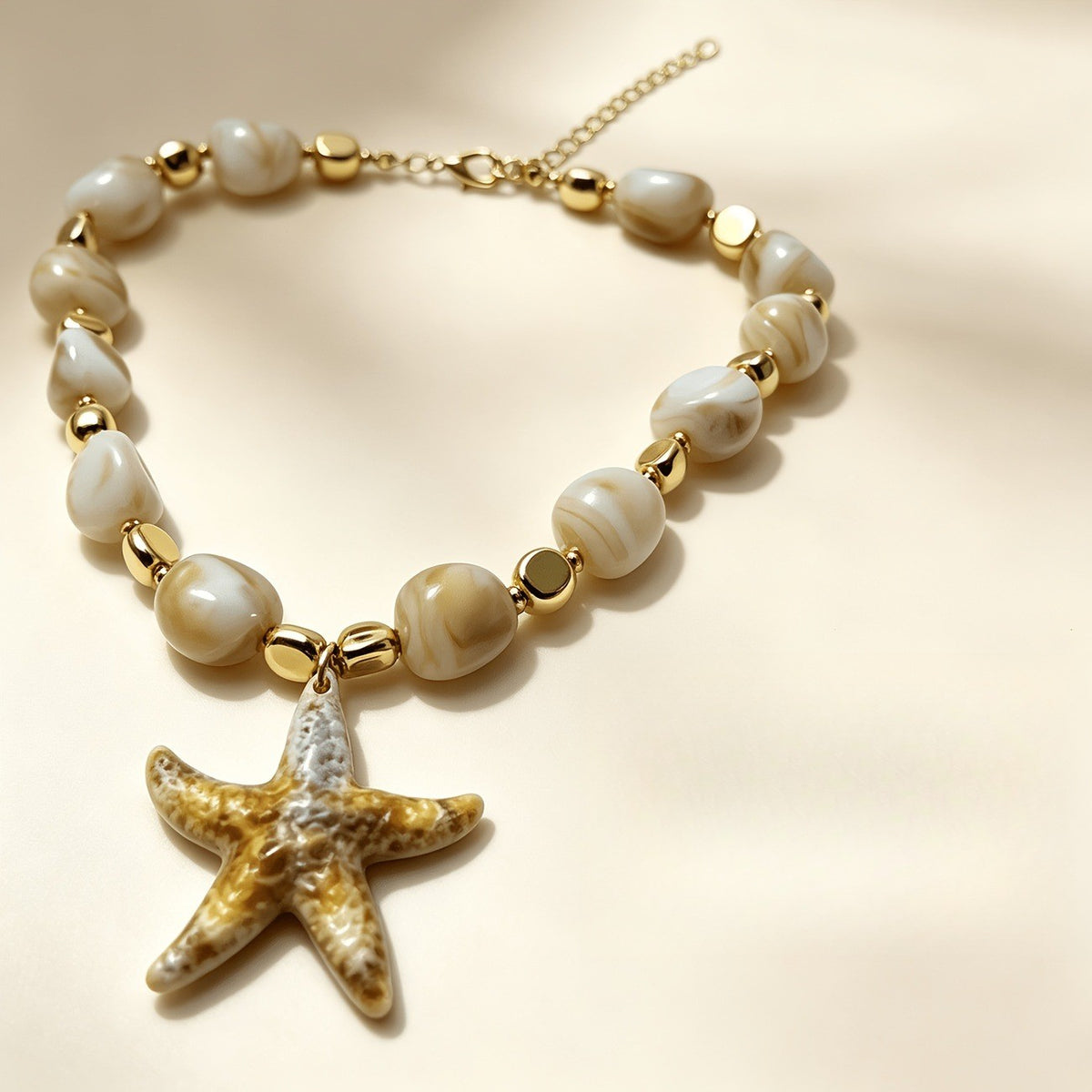 Boho Faux Marble Starfish Necklace