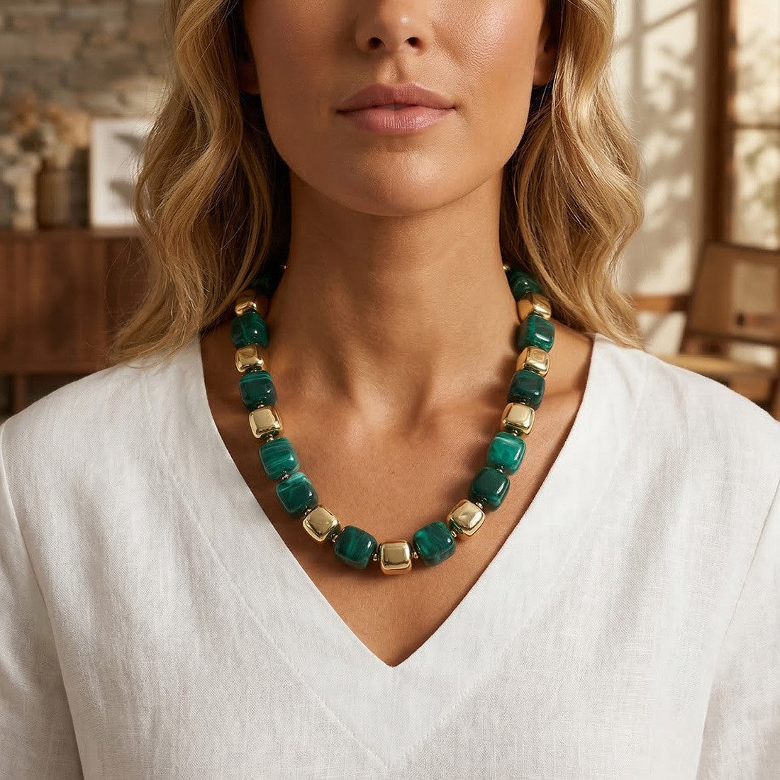 Boho Amber Cube Bead Necklace