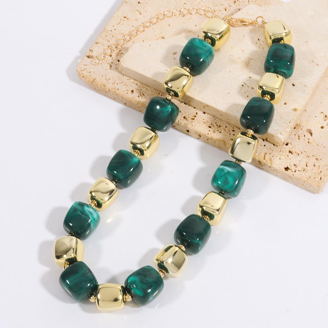 Boho Amber Cube Bead Necklace