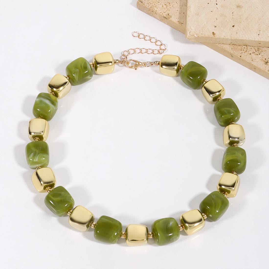 Boho Amber Cube Bead Necklace