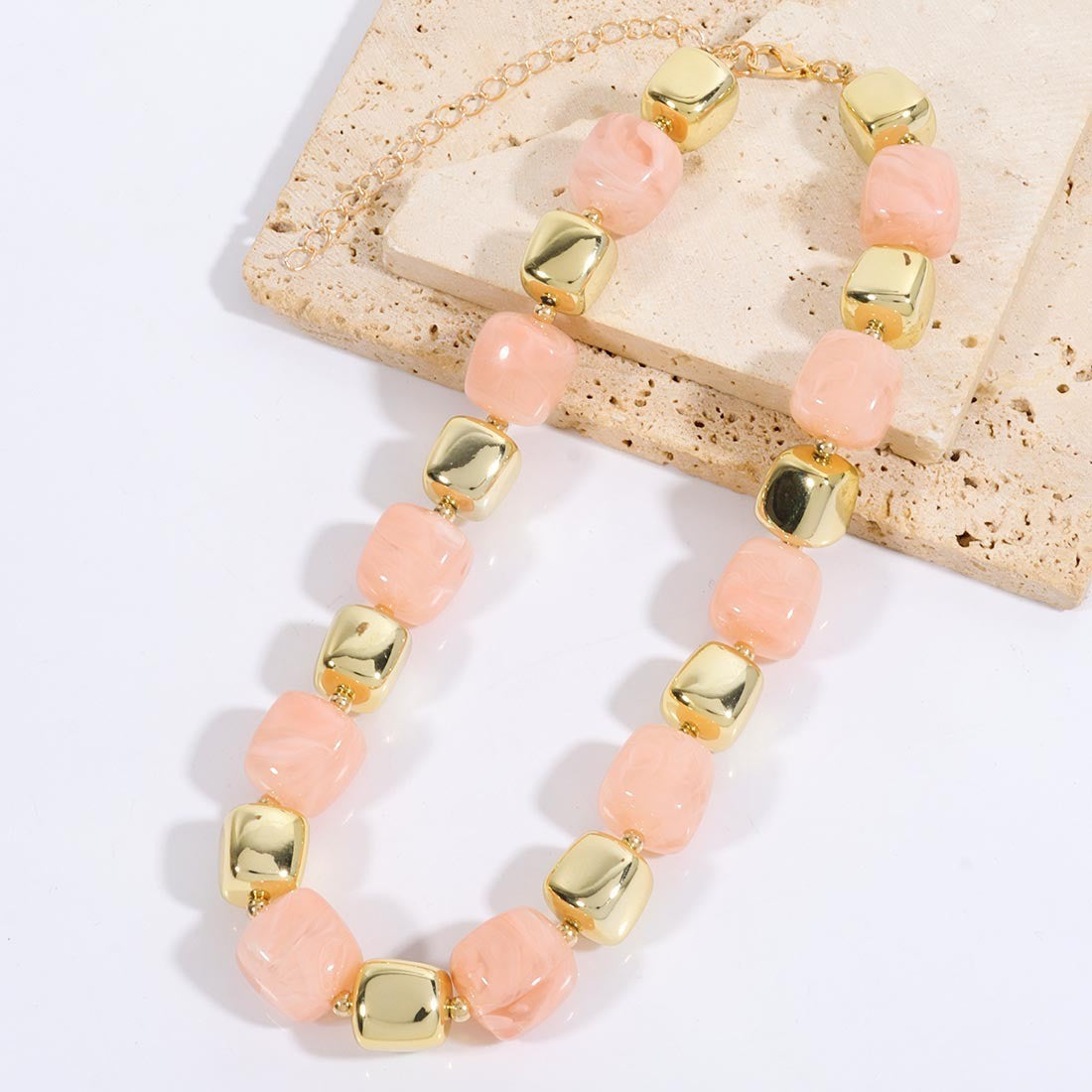 Boho Amber Cube Bead Necklace