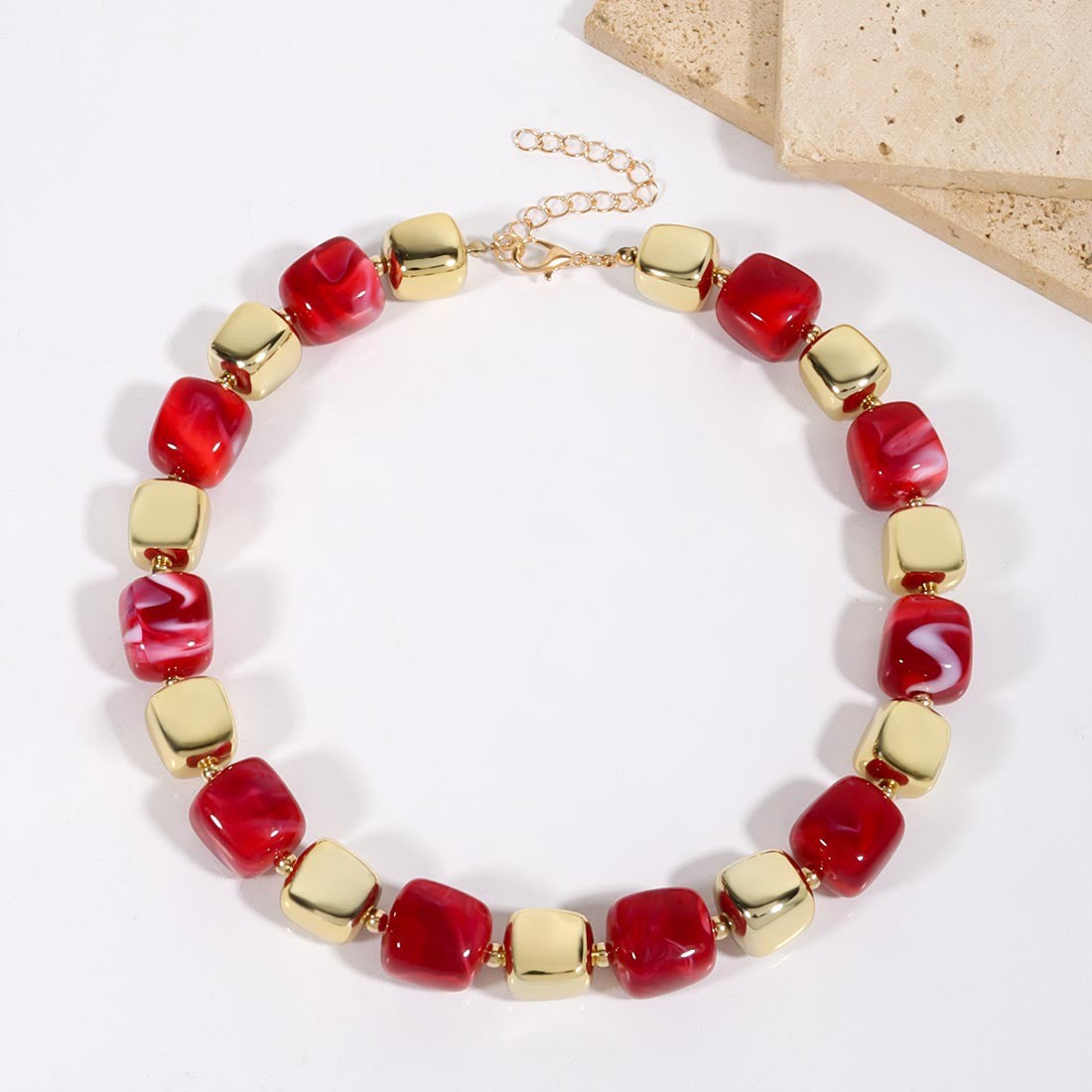 Boho Amber Cube Bead Necklace
