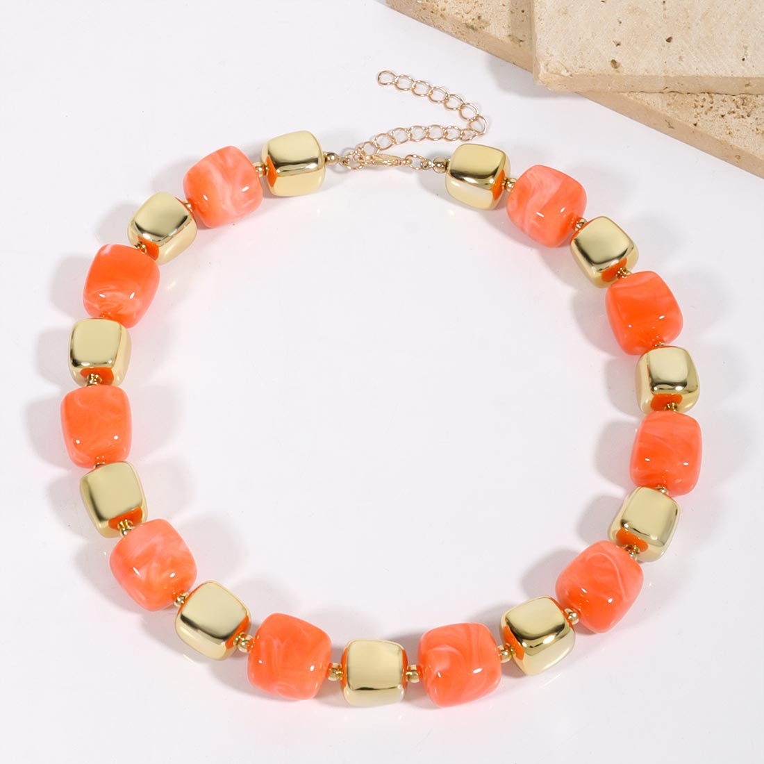 Boho Amber Cube Bead Necklace