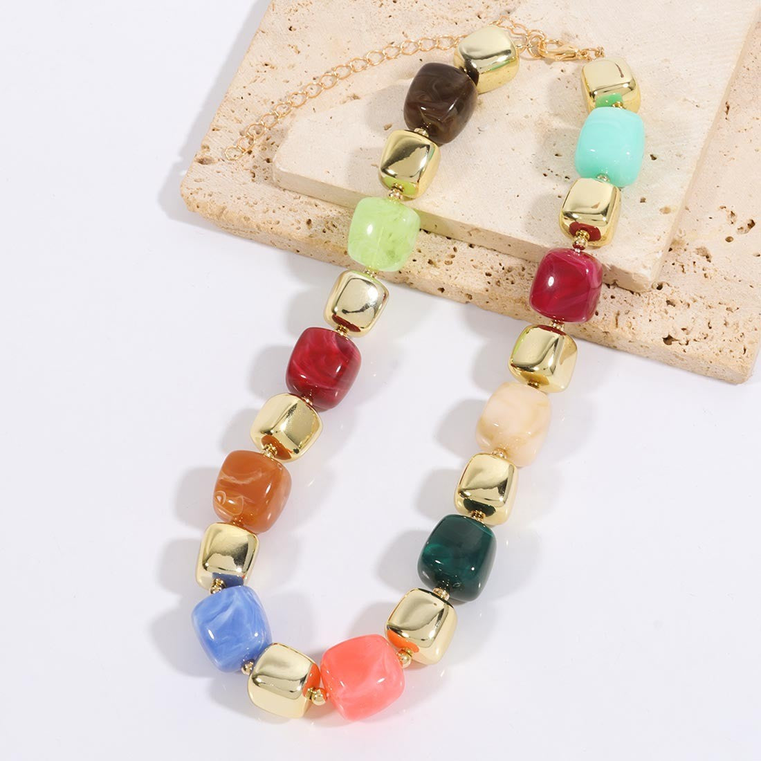 Boho Amber Cube Bead Necklace