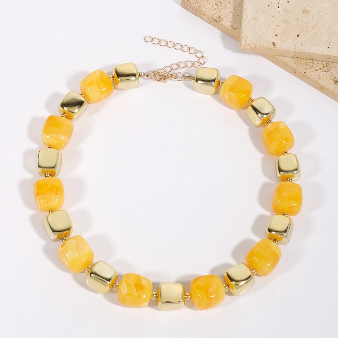 Boho Amber Cube Bead Necklace