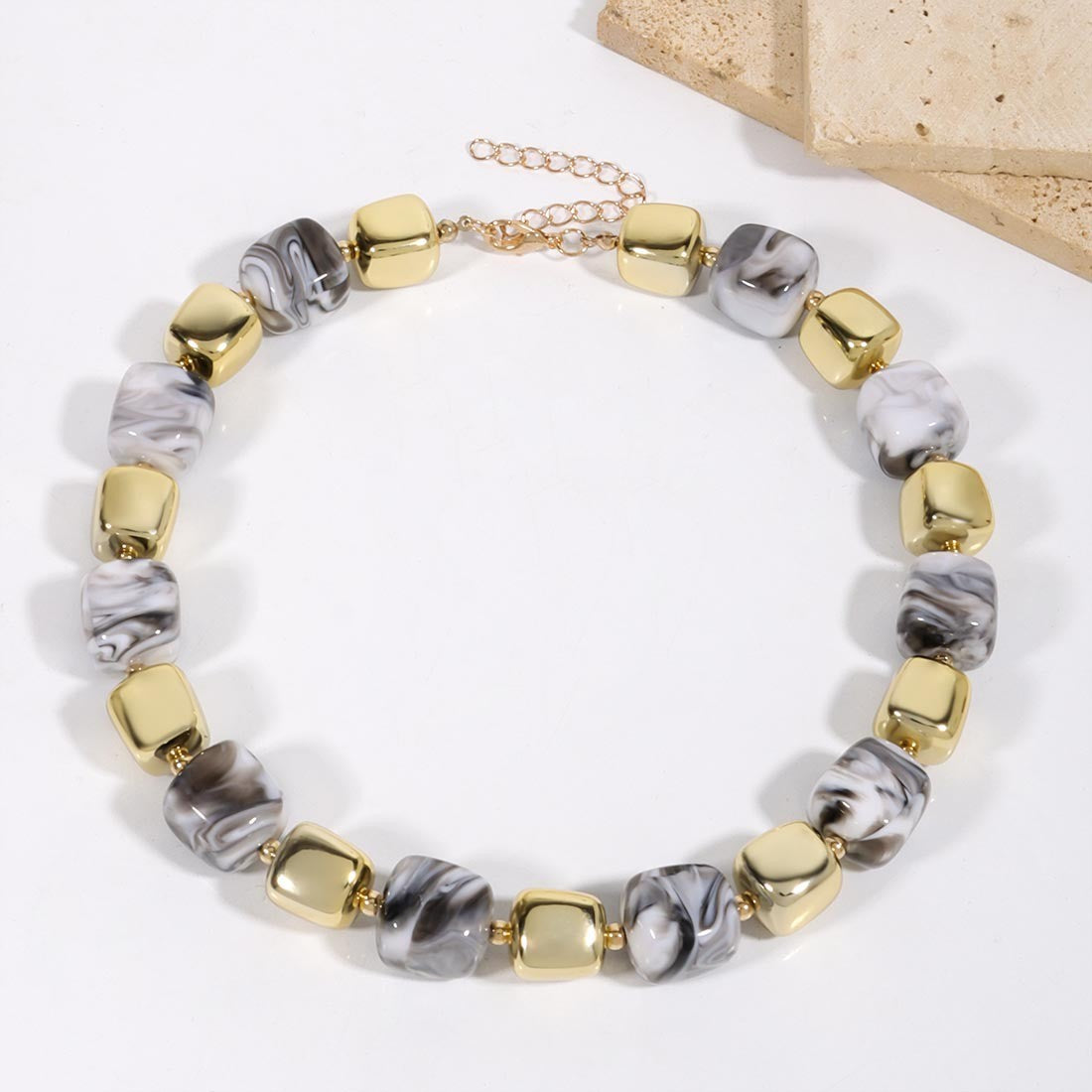 Boho Amber Cube Bead Necklace