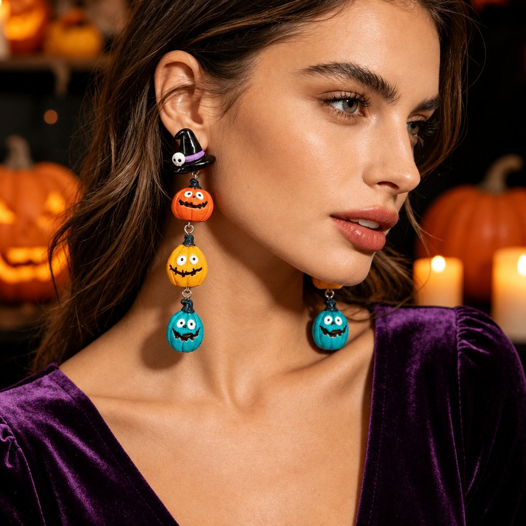 Cute Halloween Witch Hat Pumpkin Earrings