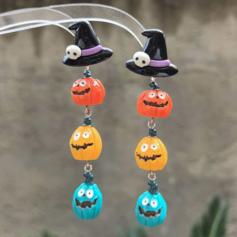 Cute Halloween Witch Hat Pumpkin Earrings