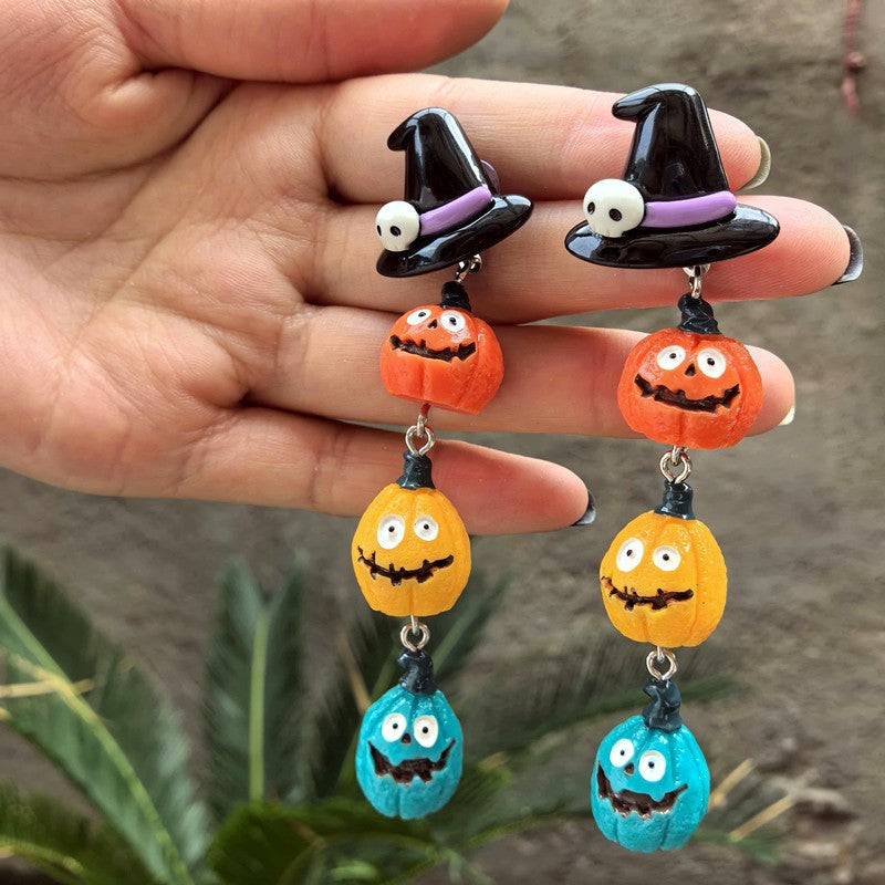 Cute Halloween Witch Hat Pumpkin Earrings