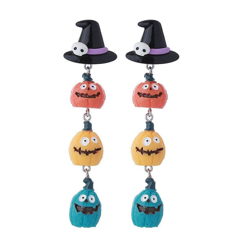 Cute Halloween Witch Hat Pumpkin Earrings