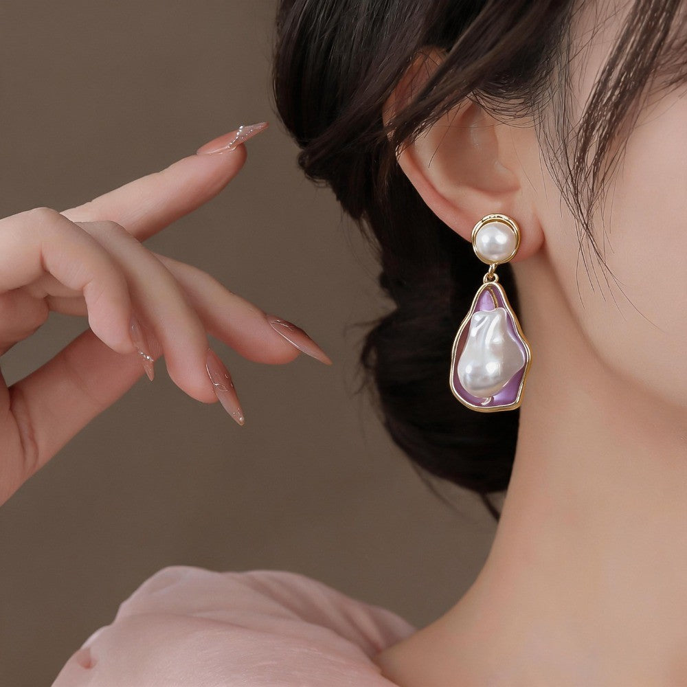 Classy Pink Baroque Pearl Drop Earrings