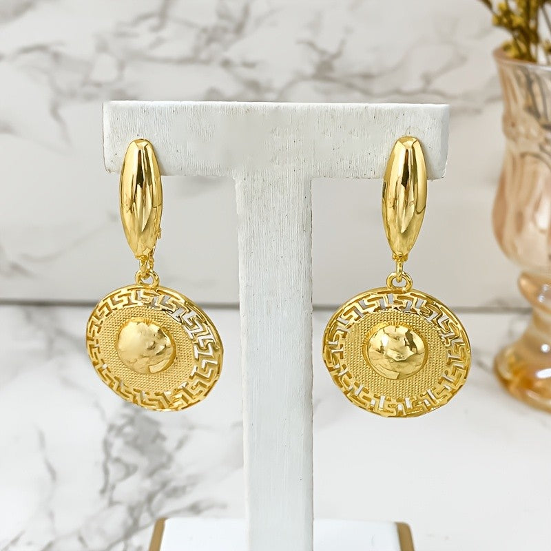 18k Vintage Greek Key Disc Earrings
