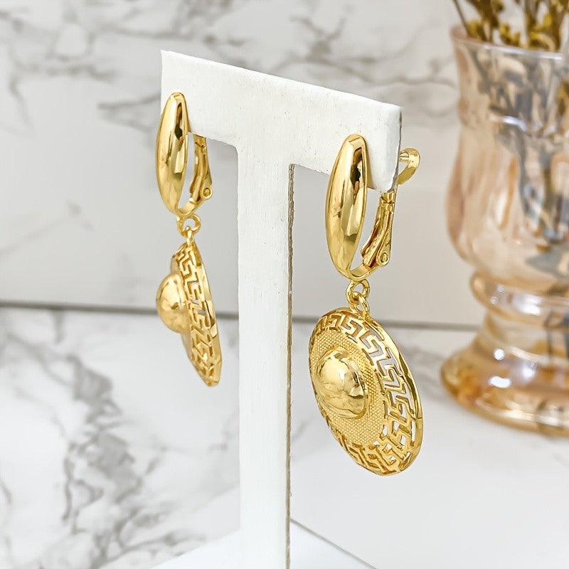 18k Vintage Greek Key Disc Earrings