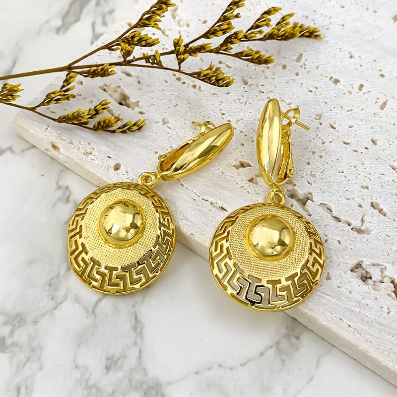18k Vintage Greek Key Disc Earrings