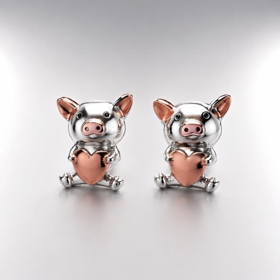 Cute Piglet Heart Stud Earrings