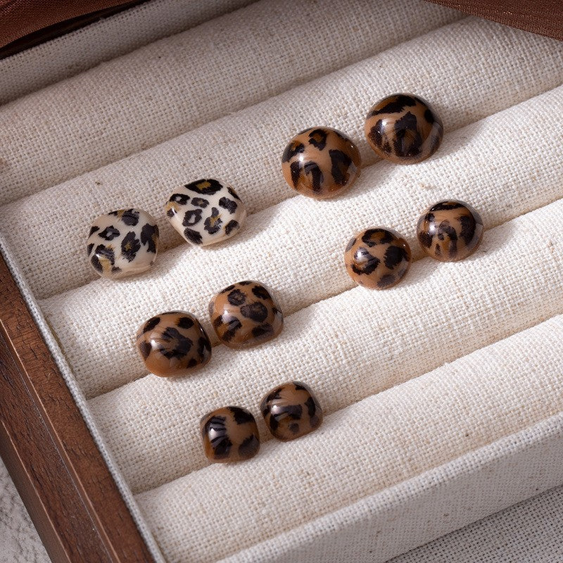 5pc Vintage Leopard Print Stud Earring Set