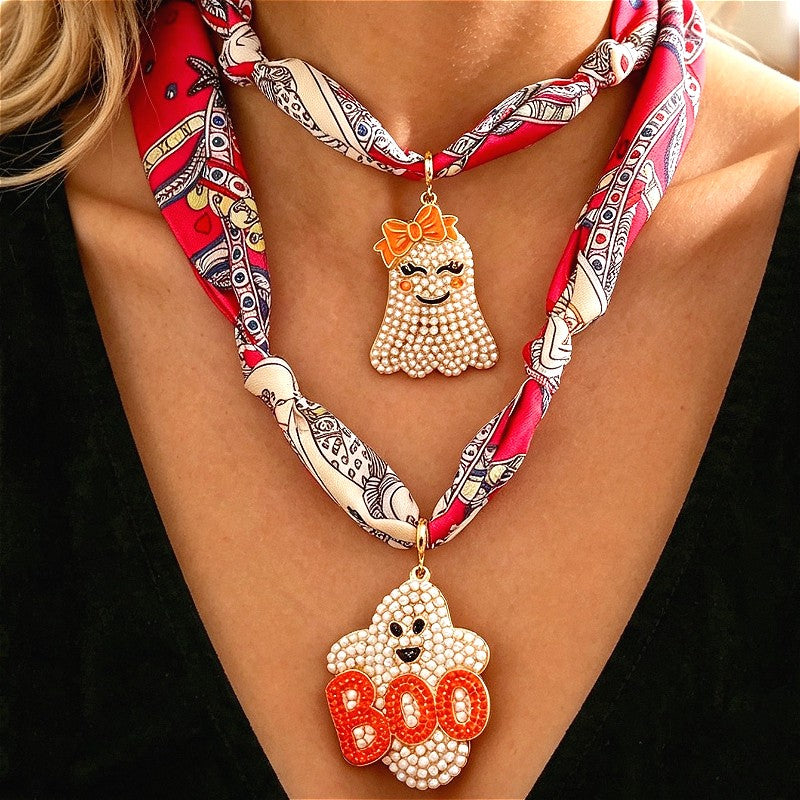 18k Cute Ghost Pearl Scarf Necklace