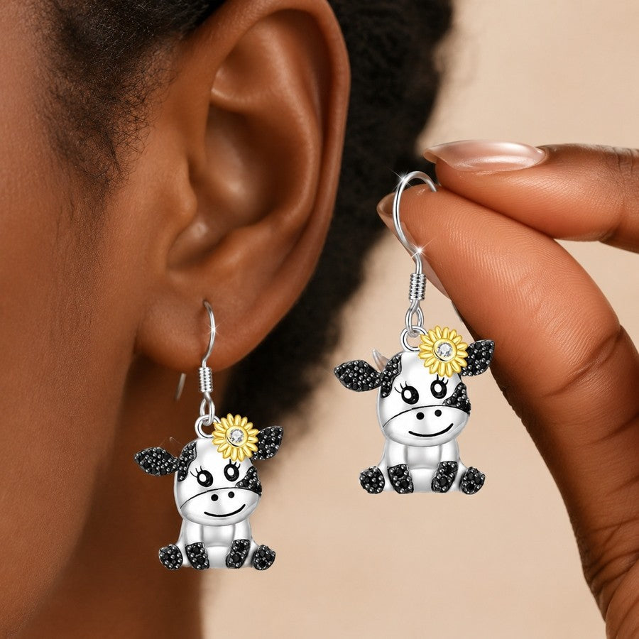 Cute Daisy Cow Drop Earrings