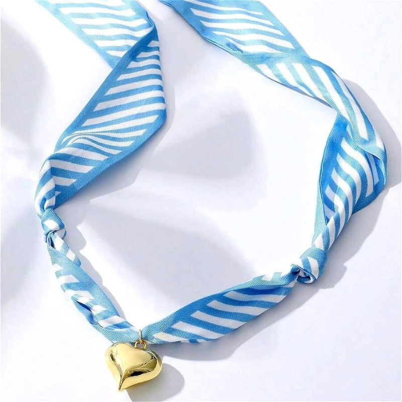 Boho Blue Striped Heart Necklace