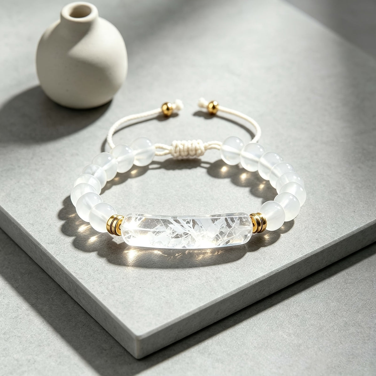 Dainty Rock Crystal Bar Cord Bracelet