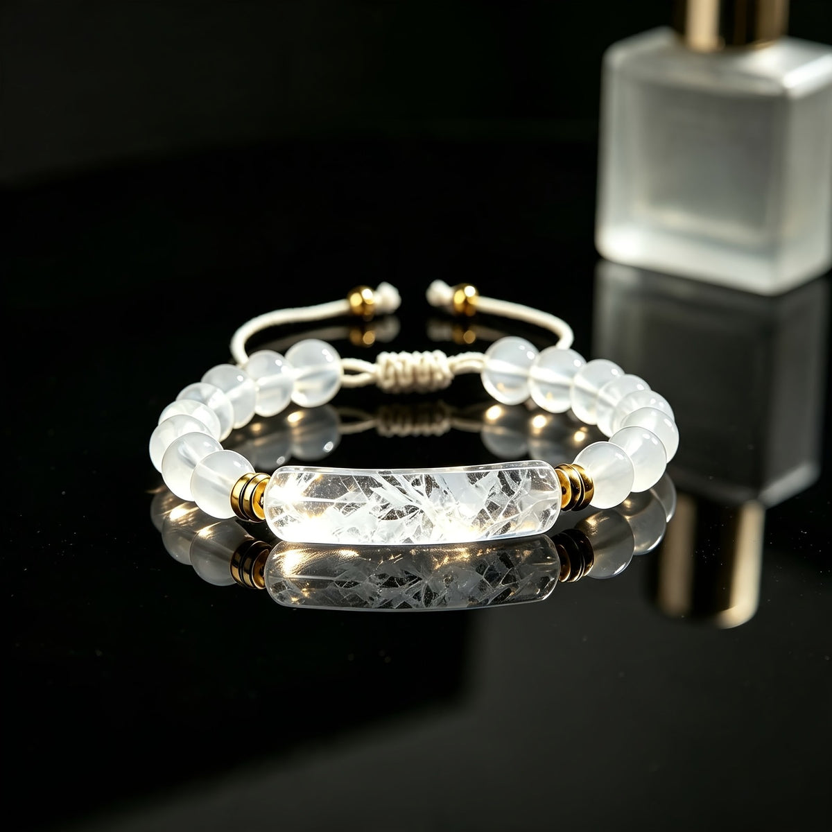 Dainty Rock Crystal Bar Cord Bracelet