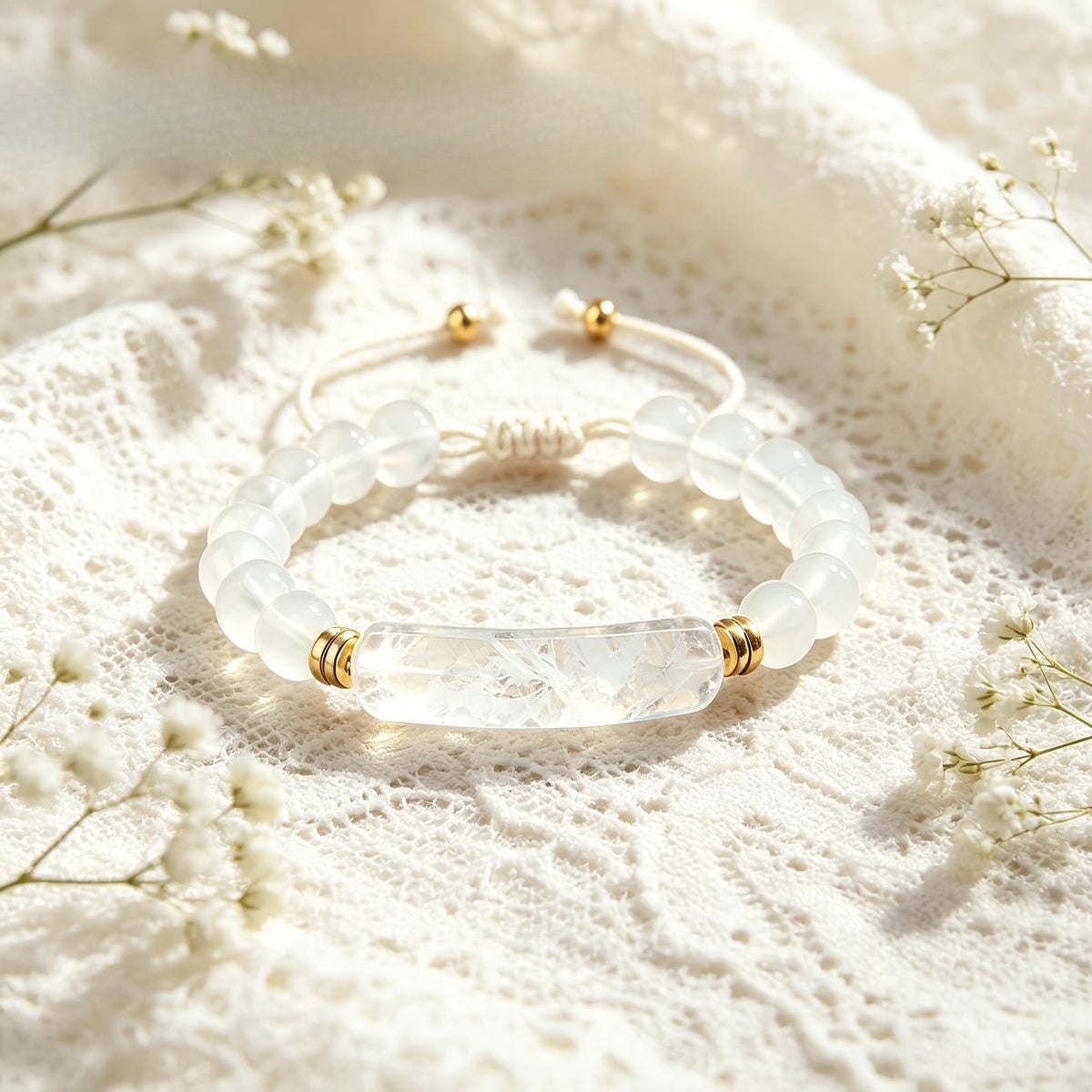 Dainty Rock Crystal Bar Cord Bracelet