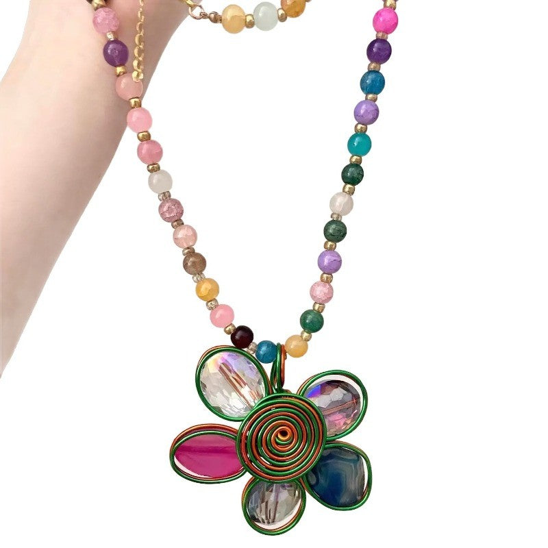 Boho Multicolor Acrylic Flower Necklace