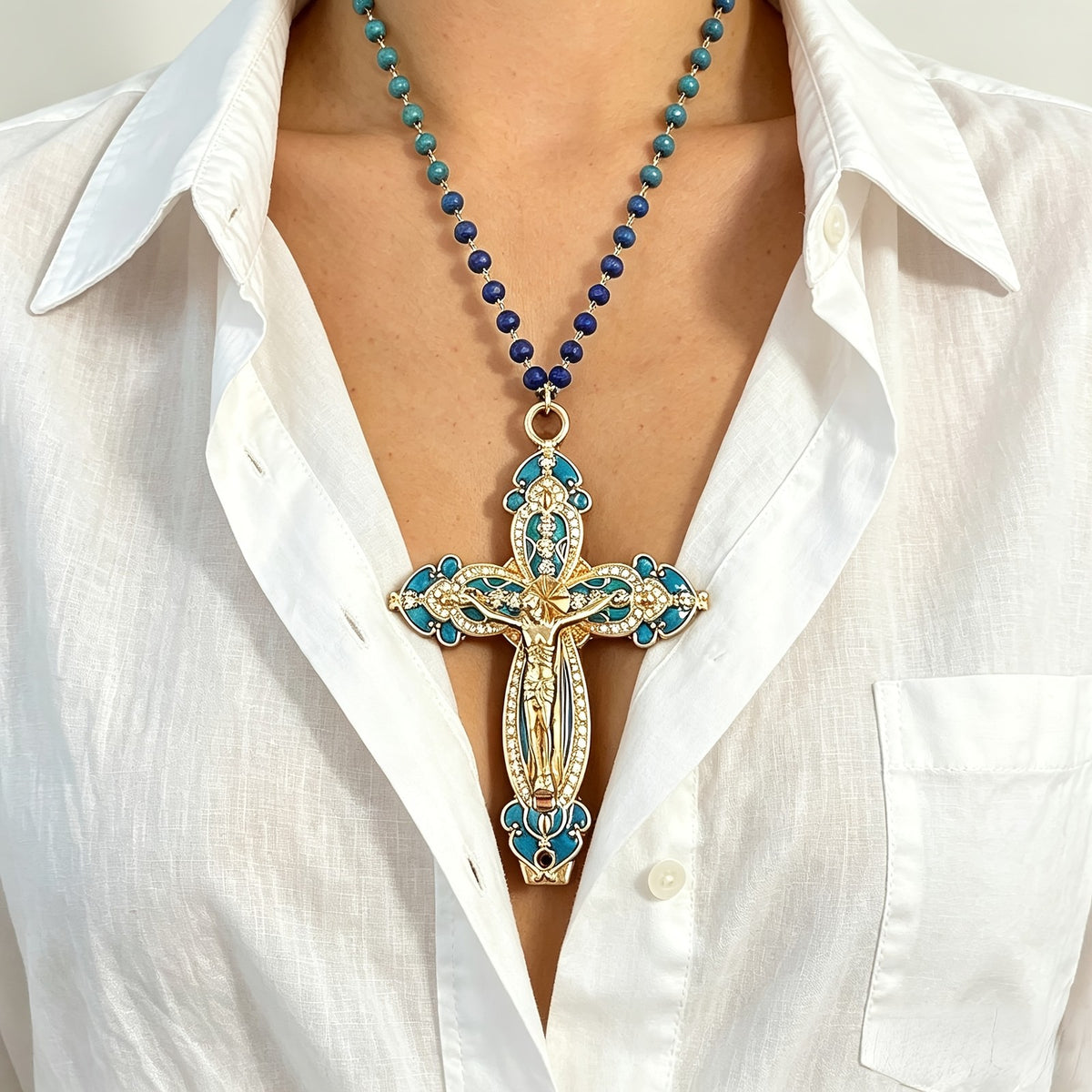 Vintage Inspired Enamel Cross Necklace