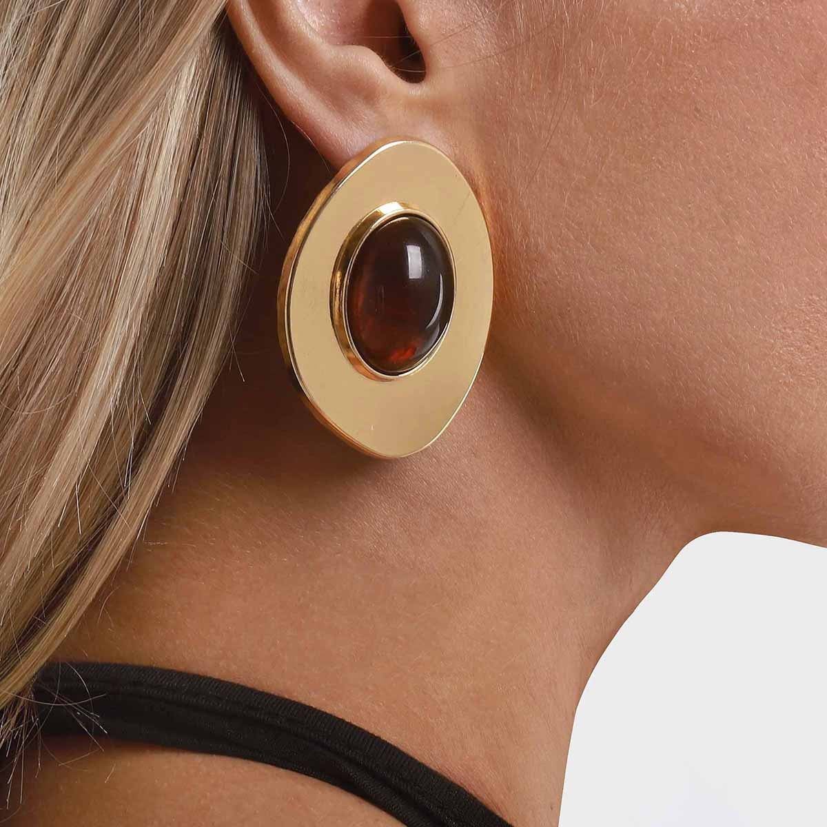 18k Vintage Amber Oval Stud Earrings