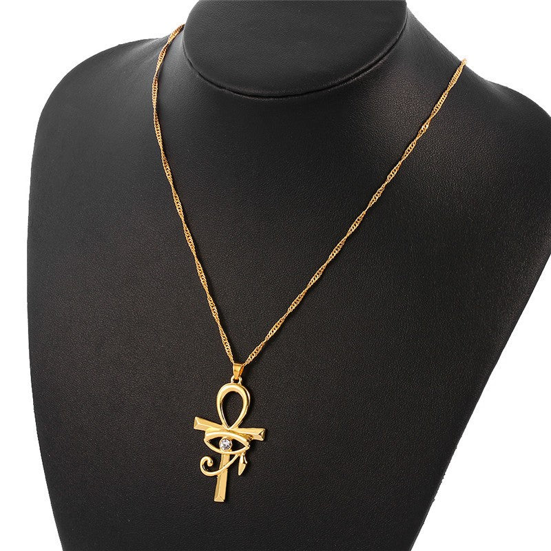 Classy Gold Ankh Eye Pendant Necklace