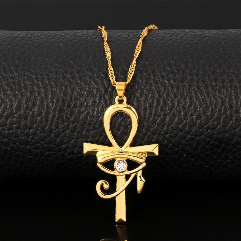 Classy Gold Ankh Eye Pendant Necklace