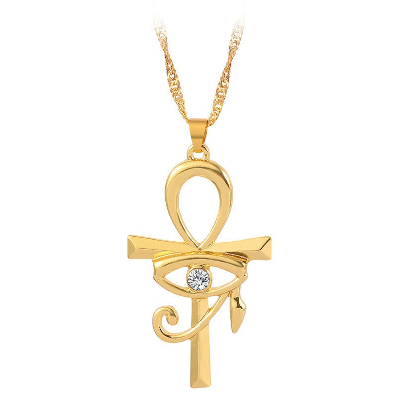 Classy Gold Ankh Eye Pendant Necklace